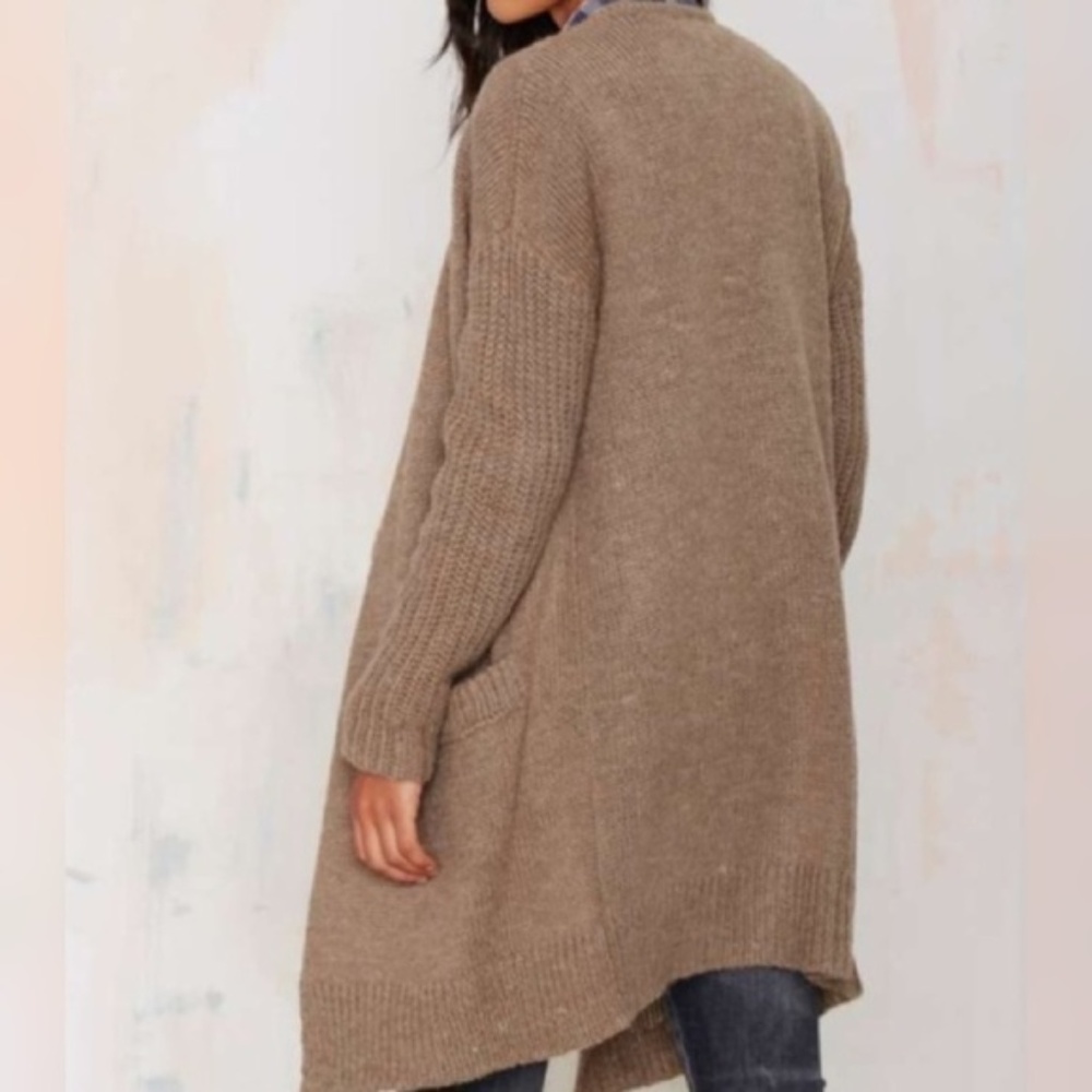 Taupe Drape Chunky Knit Cardigan - Picture 2 of 5